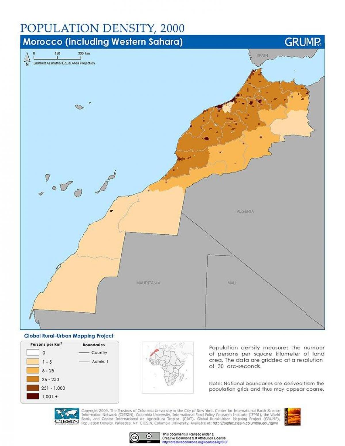 Carte de la densité du Maroc