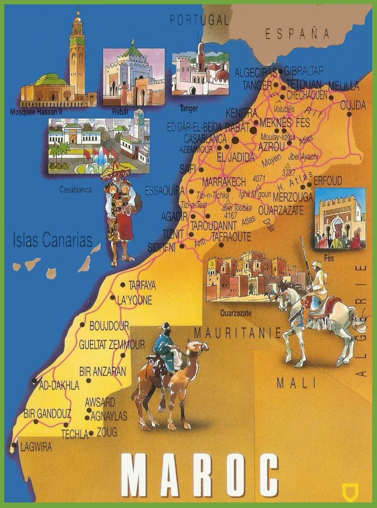 Carte des attractions touristiques du Maroc
