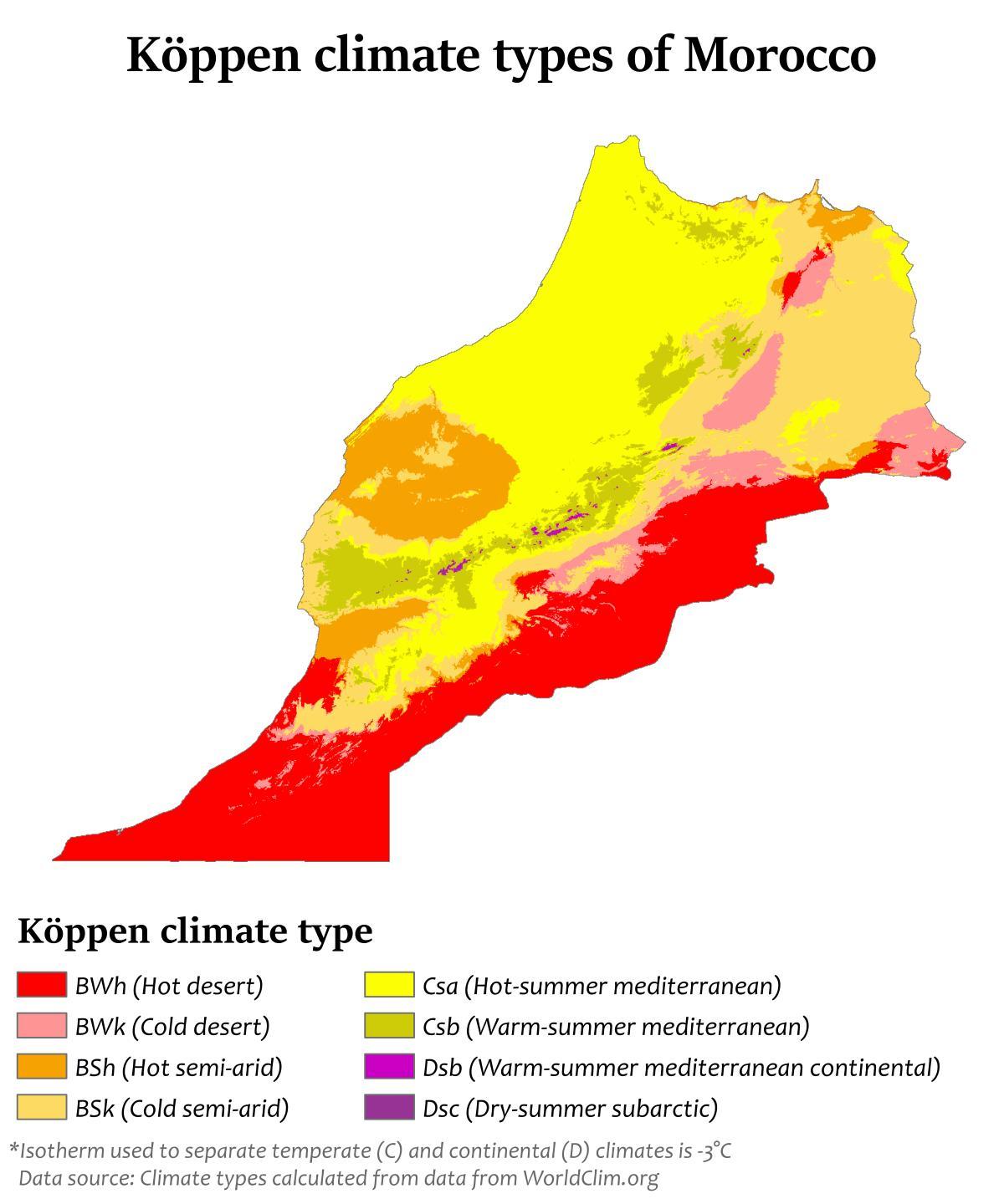 Carte des températures au Maroc
